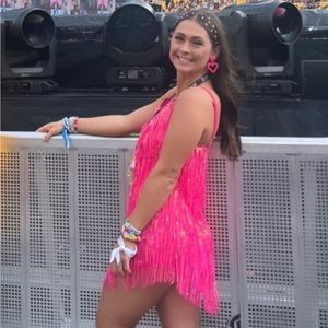 pink sequin fringe dress eras tour dress